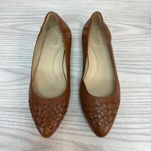Cole Haan Grand Carina Ballet Flats SZ 9.5 British Tan Woven Leather Pointed Toe